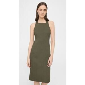 Theory Ladies Dark Olive Square Neckline Good Linen Size 8 Dress